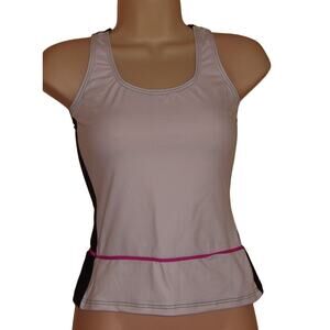 Body Wrappers Dance Top Size M White/Black Pink Piping Stretch Tank Shirt